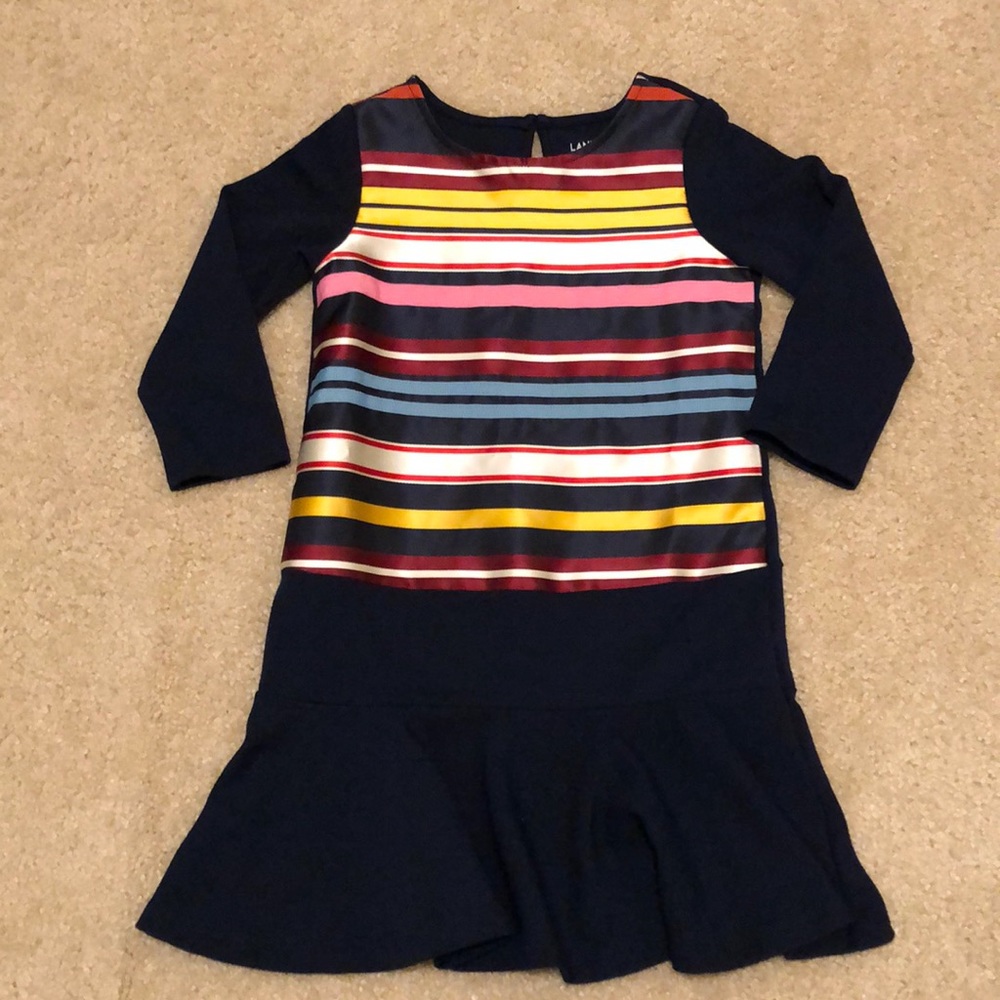 EUC Lands End Satin Stripe Navy tunic dress